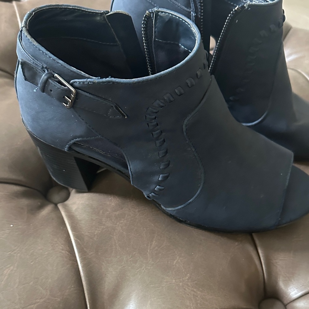 Easy Street Navy Peep-Toe Ankle Booties - Picture 3 of 6
